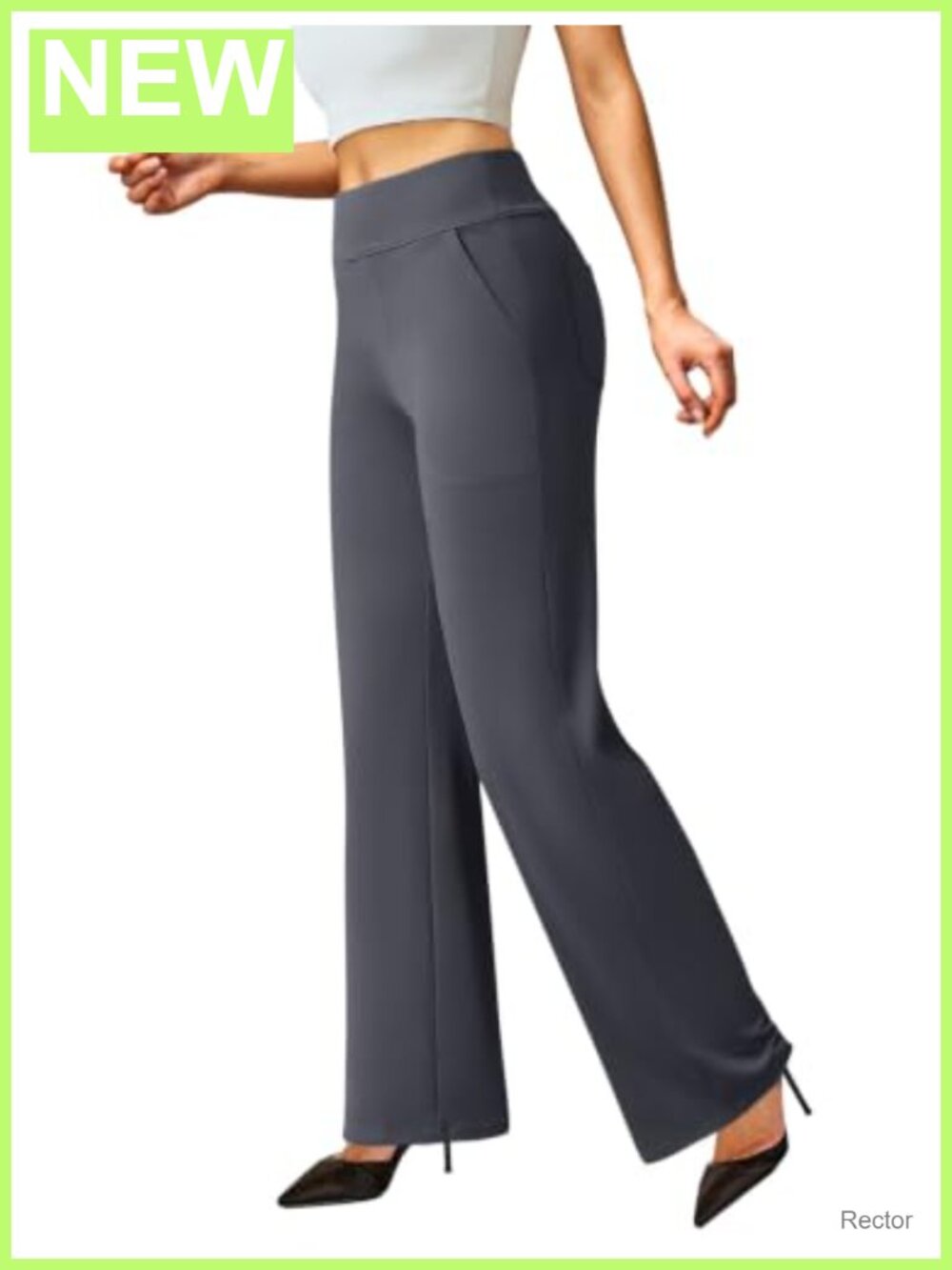 Wide Leg Dress Pants Stretchy Pull On Work Slacks Faux Fly Pockets